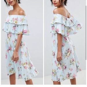 ASOS Double Ruffle Bardot Pleated Floral Midi Dress 4